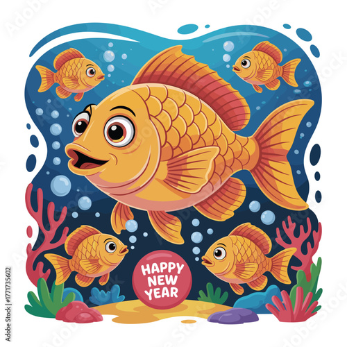 Happy New Year Celebrating Fish