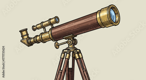 Vintage Telescope on Tripod for Astronomical Observation.