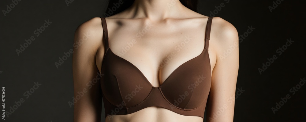 Fototapeta premium Elegant Studio Lighting Showcase of a Brown Bra on a Model