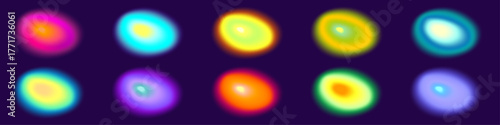Gradient blob aura mesh colorful set. Blur aura shape neon bright color. Fluid blob sphere.