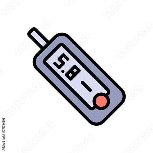 Blood glucose meter test color icon. Testing strip diabetes. Glucose monitor, glucometer pharmacy, chronic, treatment vector symbol.