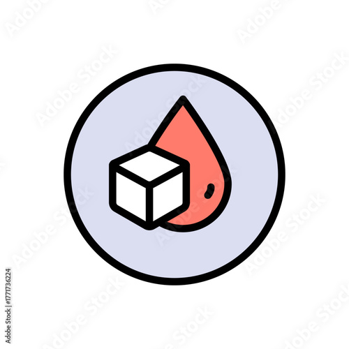 Droplet of blood with pieces of sugar simple logo. Blood sugar level color icon. Diabetes management and health tracking vector symbol.