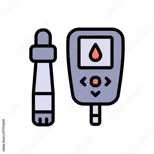Glucometer, equipment for blood glucose monitoring. Diabetes testing color icon. Glucometer pharmacy symbol, logo illustration.