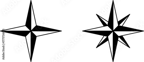 Compass Rose or Compass Star with Directions Mark Sign Symbol. Vector Image.