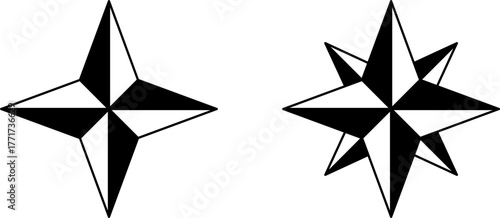 Compass Rose or Compass Star with Directions Mark Sign Symbol. Vector Image.