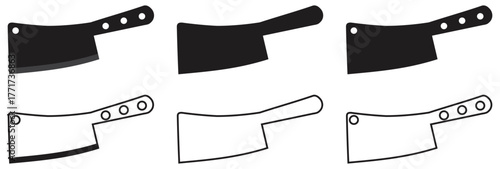 Set of butcher cleaver knife icons.