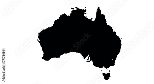 Australia continent silhouette map on white background