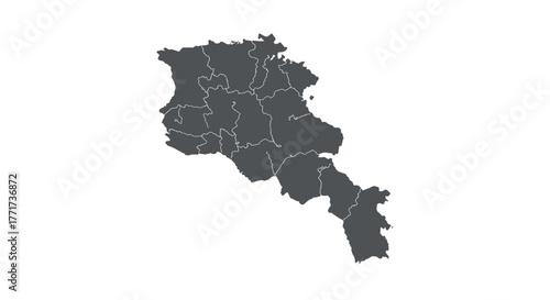 Armenia silhouette map with region borders on white background