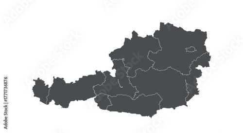 Austria map silhouette with state boundaries in monochrome