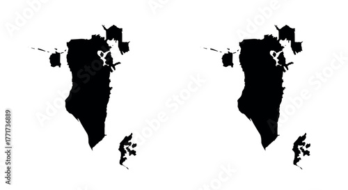 Silhouette map of bahrain with editable regions and cities in black and white