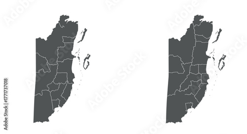 Sakhalin and regions map silhouette in gray