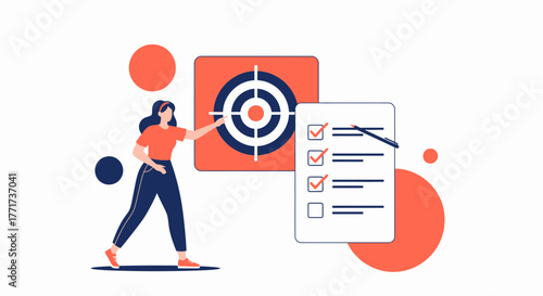 Achieving Goals: Illustration Of A Woman Setting And Approaching A Target Intention