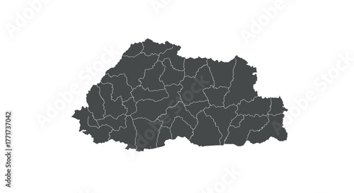 Bhutan map with administrative divisions in dark silhouette style