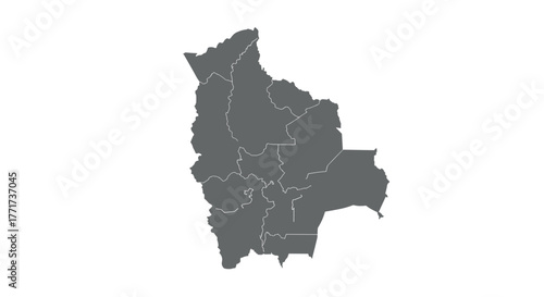 Bolivia map with regions: grey silhouette design