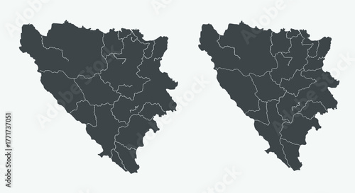 Bosnia and herzegovina map silhouettes with regional boundaries