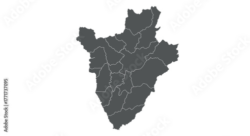 Map outline of burundi with provincial borders in simplistic flat design