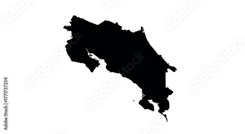 Costa rica detailed black silhouette map on white background