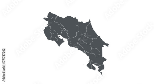 Detailed map silhouette of costa rica with regions outlined