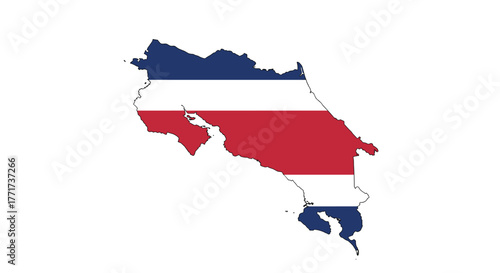 Costa rica map with national flag colors in flat design on white background