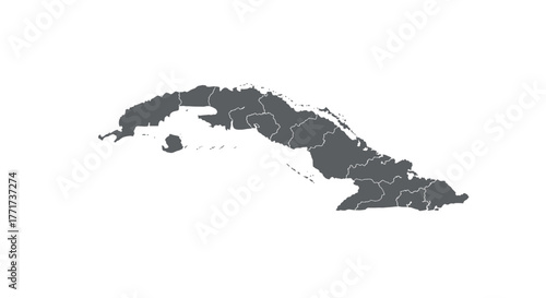 Cuba map outline with provinces in gray silhouette style