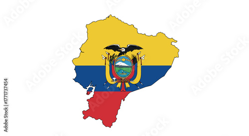 Ecuador map with national flag colors and emblem design