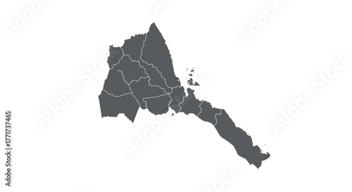 Detailed outline of eritrea with regional borders on white background