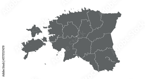Detailed gray map of estonia with region borders
