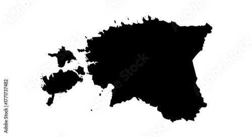 Silhouette map of estonia in black on white background for geography projects
