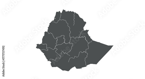 Outline map of ethiopia with regional borders on white background