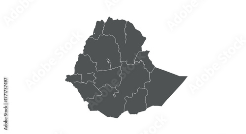 Ethiopia map with regions in dark silhouette style