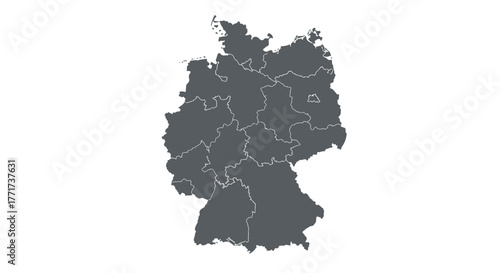 Germany map with state borders in minimal gray silhouette design