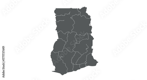 Ghana map regions: simple dark silhouette with borders