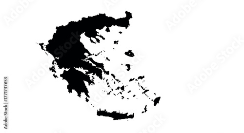 Detailed black silhouette of greece map on white background