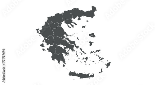 Simple map of greece with regional borders in gray silhouette design
