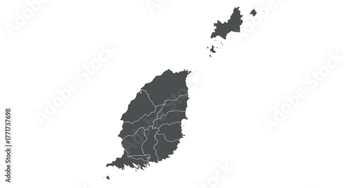 Grenada map with district borders in minimalist style