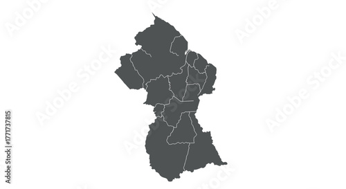 Outline map of guyana with region borders in dark grey on white background