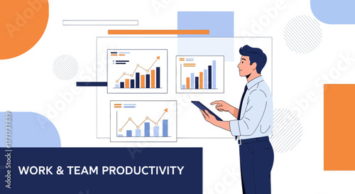 Business Analyst Evaluating Charts and Graphs to Analyze Work Team Productivity