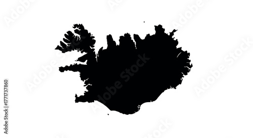 Detailed black silhouette map of iceland on white background