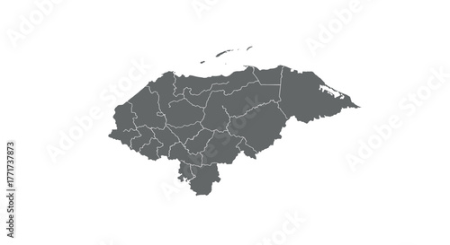 Detailed gray map of honduras with state borders on white background