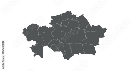 Kazakhstan regions map outline with borders in simple grey silhouette style