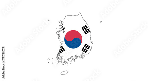 Minimalist map of south korea with national flag elements