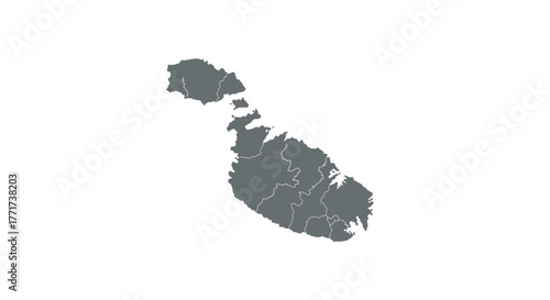 Simplified map outline of malta with regional borders in gray
