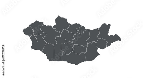Mongolia map outline with regions in dark gray on white background