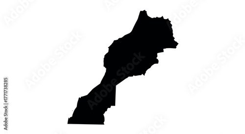 Silhouette map of morocco: simple geographical outline on white background