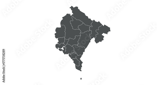 Editable map of montenegro divided by regions in grey