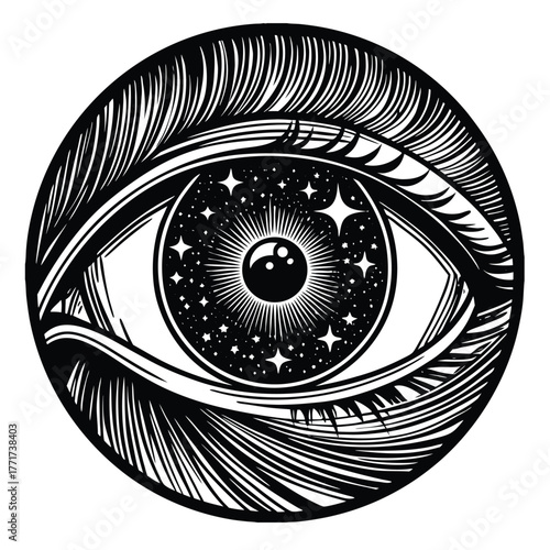 Cosmic Eye & Galaxy Medallion T-Shirt Illustration
