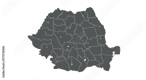 Romania map outline with provinces in minimalist gray silhouette style