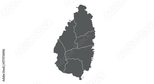 Saint lucia map outline with district borders in grey