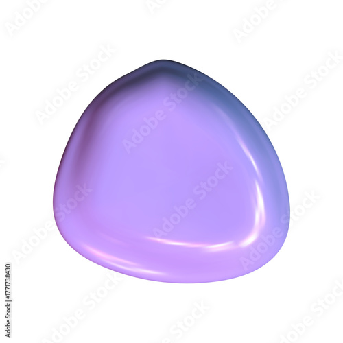 Reflective chrome blob with liquid curves. Isolated 3D shape in purple Y2K tones forming a sleek 3D chrome blob effect.