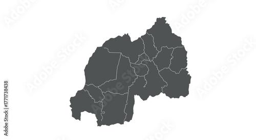 Detailed map highlighting regions of rwanda in black and white